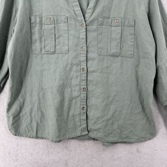 Zara Top Womens LG Linen Viscose Slouchy Sage Green Button Down Crop Blouse - Picture 3 of 15
